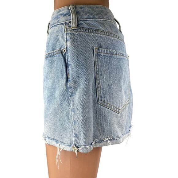 Pacsun Blue Light Wash Raw Hem Frayed Straight Mini Denim Jean Skirt Size 25 - Picture 2 of 5